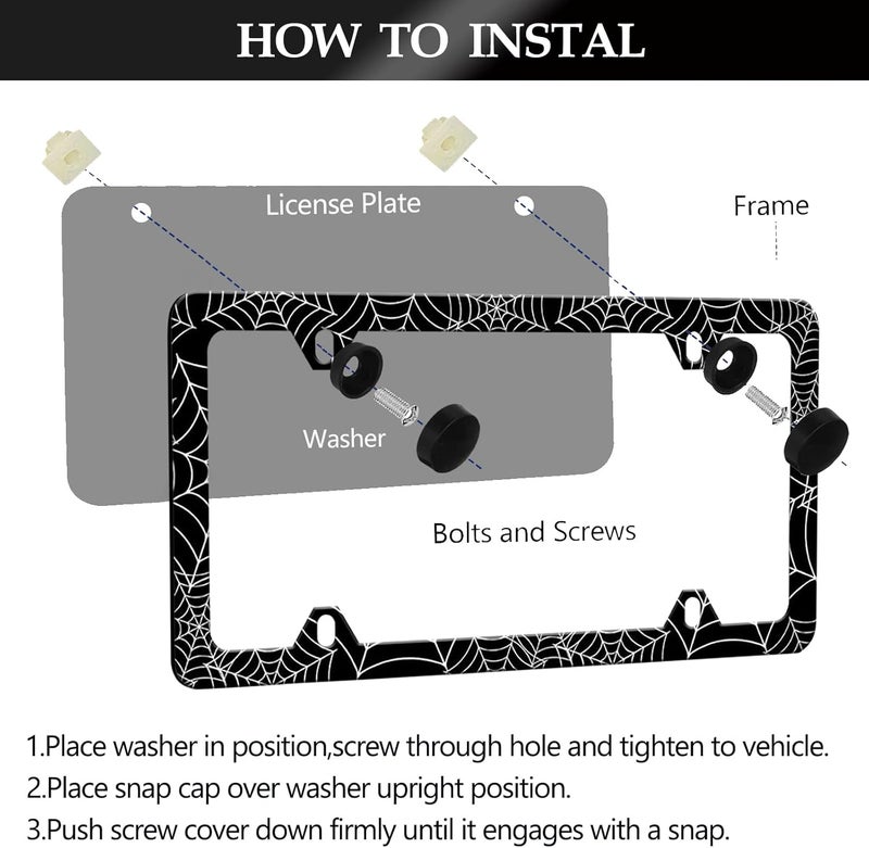 LIN KANG Spider Web License Plate Frame - 2 PCS Goth Gothic Web Aluminum Metal License Plate Frames Holder Covers, Rust-Proof Waterproof Car Decorative Tag Frames for Standard Us 12x6 Inch - Image 3